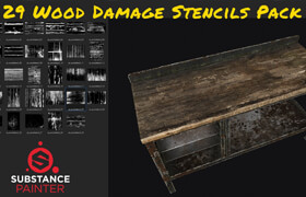 Artstation - 29 Wood Damage Stencils Pack - Standard Use License - 貼圖