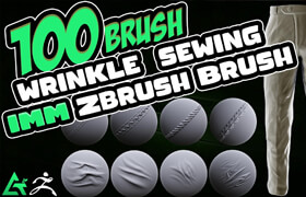 Artstation - 100 Fabric Brushes - Tension , Seam , Compression Folds , Stitches  Zbrush - 材質貼圖
