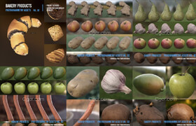 烘焙面包和水果蔬菜3d掃描的模型
