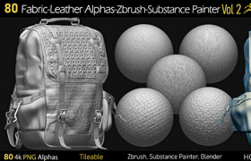 Artstation - Debox Studio - 80 4K Fabric - Leather Tileble Alphas - 材質