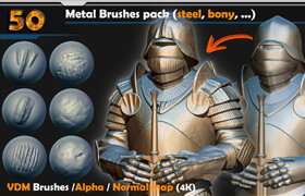 Artstation - Metal Brushes (steel, bony, ...) Vol 01 - zbrush筆刷