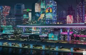 Faizpoerwita - Blender賽博朋克風格濱海城市夜景3d模型