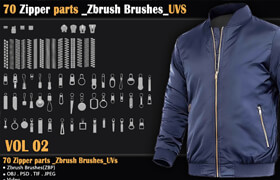 Artstation - 70 Zipper parts - Zbrush Brushes UVS - 材質
