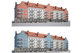 Facade of low-rise houses